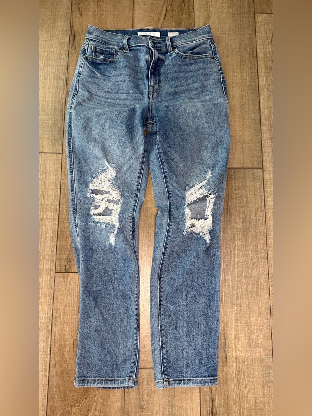 Eunina Distressed Ripped Jeans Medium Wash Y2K Slim Skinny Ankle Denim